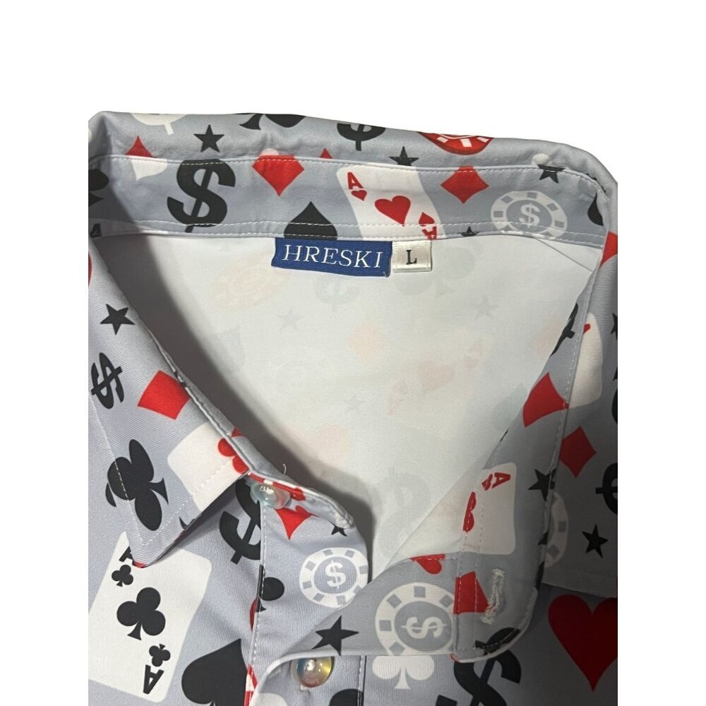 Poker Hawaiian Shirt Men's Size Large Casino Pattern Playing Cards Gambling Casi - Picture 3 of 5